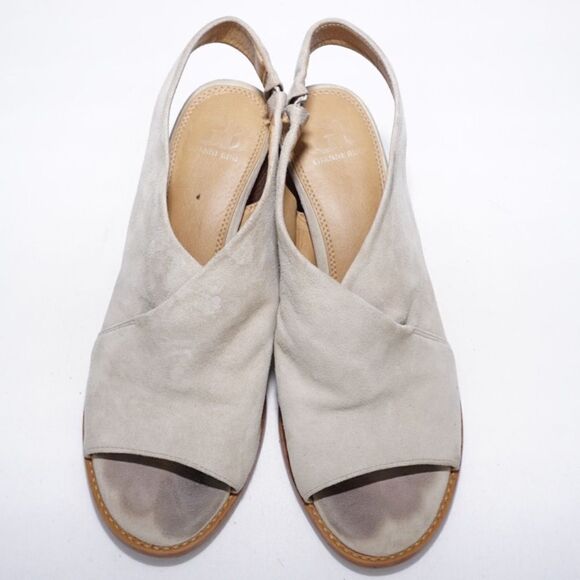 Gianni Bini Outta Town Beige Suede Peep Toe Slingback Heels, Size 6 - Picture 2 of 8